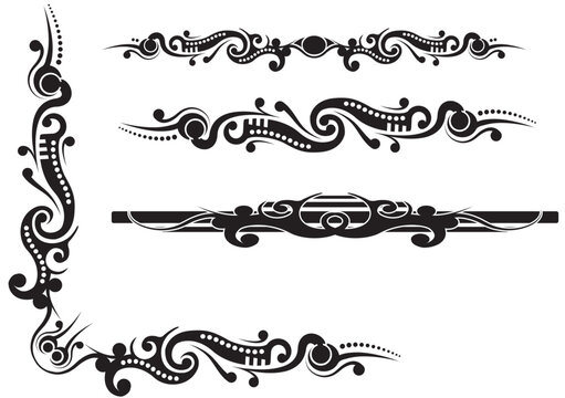 Vector illustration - corner design and 3 dividers based on a scroll tribal type pattern