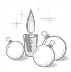 Wall Mural - Stylized christmas candle and balls on a white background.