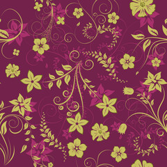 Wall Mural - Floral seamless background for yours design use. For easy making seamless pattern just drag all group into swatches bar, and use it for filling any contours.