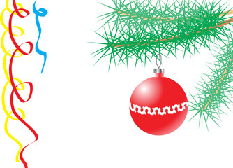 Sticker - vector illustration with new year ball on pine branch