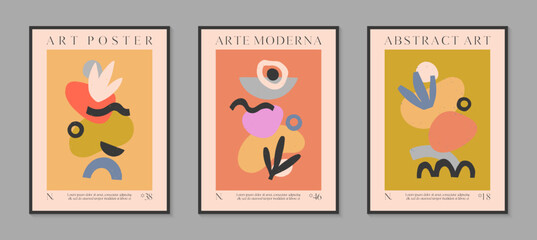 Wall Mural - Art modern vector posters with hand drawn organic shapes,textures and doodles.Trendy contemporary illustrations for prints,flyers,banners,invitations,branding design,covers,home decor