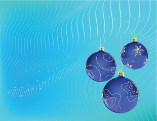 Wall Mural - Vector Illustration of three blue Christmas Balls decorated with snowflake on blue Background