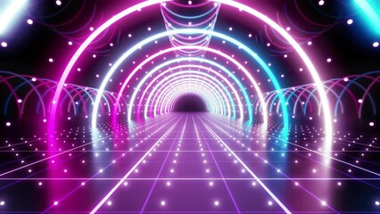Wall Mural - neon line tunnel glowing fluorescent light corridor stage cg background