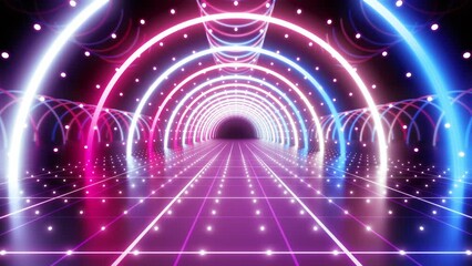 Wall Mural - neon line tunnel glowing fluorescent light corridor stage cg background