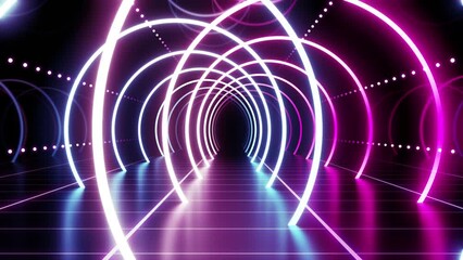 Wall Mural - neon line tunnel glowing fluorescent light corridor stage cg background
