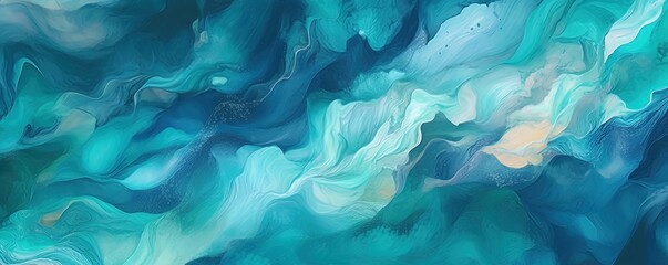 Abstract turquoise and teal fluid water background, summer vacation feeling in blue and green hues. Generative Ai.