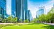 Outdoor image in front of modern office buildings in central business district, generative ai