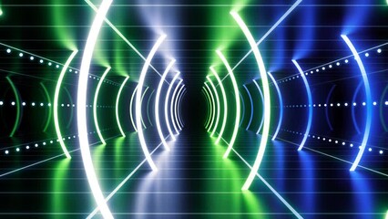 Wall Mural - neon line tunnel glowing fluorescent light corridor stage cg background