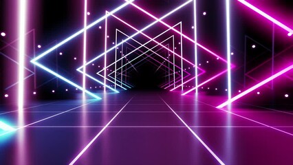 Wall Mural - neon line tunnel glowing fluorescent light corridor stage cg background