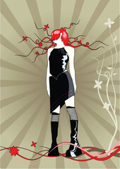 Wall Mural - Vector girl standing on an abstract background