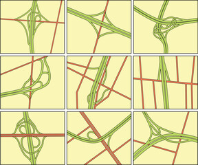 Wall Mural - Set of editable vector road intersection illustrations