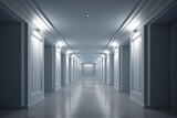Fototapeta Przestrzenne - Illuminated corridor interior design. Empty Room Interior Background, creative ai