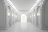 Fototapeta Perspektywa 3d - Illuminated corridor interior design. Empty Room Interior Background, creative ai