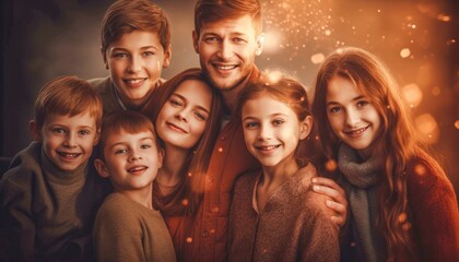 Happy family with parents and children all together celebrating the moment Generative AI Illustration