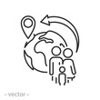family migration icon, population displacement forced, international emigrants group, thin line symbol - editable stroke vector illustration
