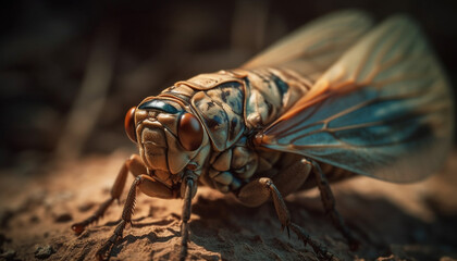 Canvas Print - Small arthropod in nature fly yellow wing generated by AI