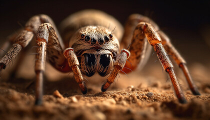 Canvas Print - Hairy spider fang, danger lurking in nature generated by AI