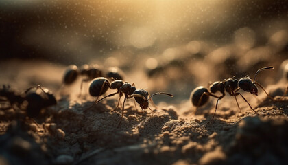 Wall Mural - Swarm of honey bees working together outdoors generated by AI