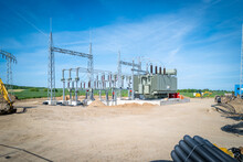 A New Power Substation Is Built On A Field