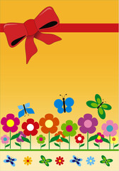 Wall Mural - vector birthday card with flowers and butterfly