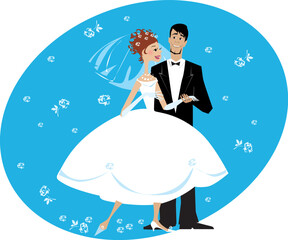 Wall Mural - A vector cartoon illustration of newlyweds couple