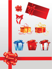 Sticker - Bows, giftboxes, ribbons, vector illustration