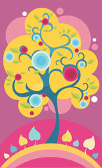 Sticker - vector illustration of a decorative tree