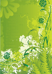 Sticker - The butterfly flying against an abstract silhouette of the sun over green vegetation below