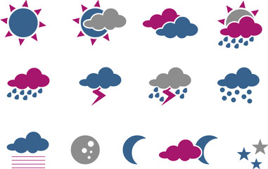 vector icons pack - blue-fuchsia series, weather collection