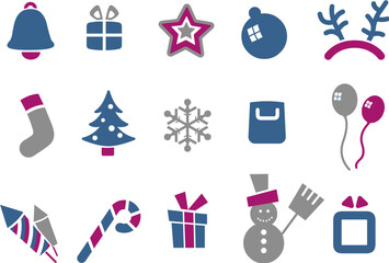 Sticker - Vector icons pack - Blue-Fuchsia Series, Christmas collection