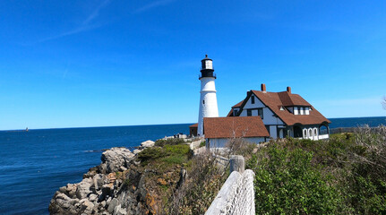 Portland Head Lighthouse near Portland, Maine on sunny day