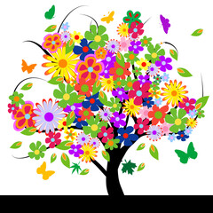 Poster - Abstract tree with flowers vector illustration