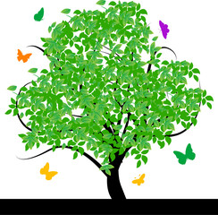 Sticker - Abstract tree with green leaves vector illustration