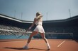 Female tennis player on a court with rocket play tennis Generative AI