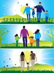 Poster - Happy family walks on nature