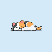 Lazy Calico Cat Sleeping Cartoon, Cute Fat Cat Three Color, Vector Illustration