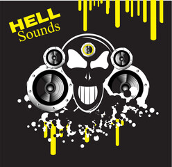 Sticker - Black and yellow Skull music background