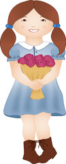 Sticker - Vector illustration of a little girl with a gift of roses, great for Mother's Day or birthdays.