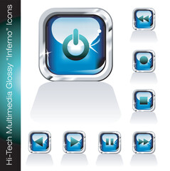 Poster - Electric Blue Glossy Multimedia Player Icons set