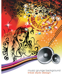 Sticker - Music Background with a stylized tribal girl