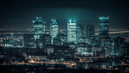 Poster - Glowing Beijing skyscrapers illuminate the futuristic cityscape generated by AI