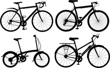 Set Of Detailed Editable Vector Generic Bicycle Silhouettes