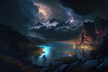 Wall Mural - night landscape view from sky beautiful night sky stars dark majestic. generative ai aig15.