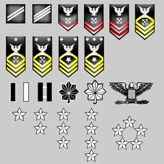 Wall Mural - US Navy rank insignia for officers and enlisted in vector format with texture