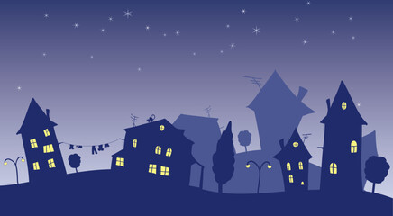 Sticker - vector cartoon cottages at nigth