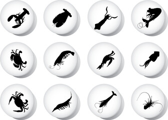 Sticker - Fish. Set of 12 round vector buttons for web