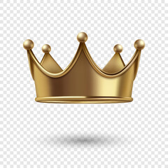 vector 3d realistic golden crown icon closeup isolated. yellow metallic crown design template. gold 