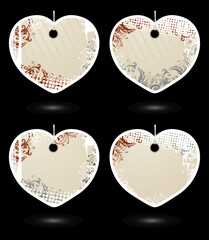 Sticker - Set of vector beige heart-shaped grunge labels