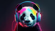 © zamuruev - Panda wearing stylish headphones, perfect for a fun and creative t-shirt design. Ai generated