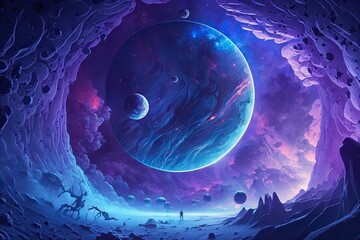 Wall Mural - very epic blue and purple space as background spectacular. generative ai aig15.